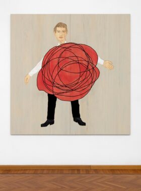 Stephan Balkenhol Painting on wood, Man in Wad, 2019
