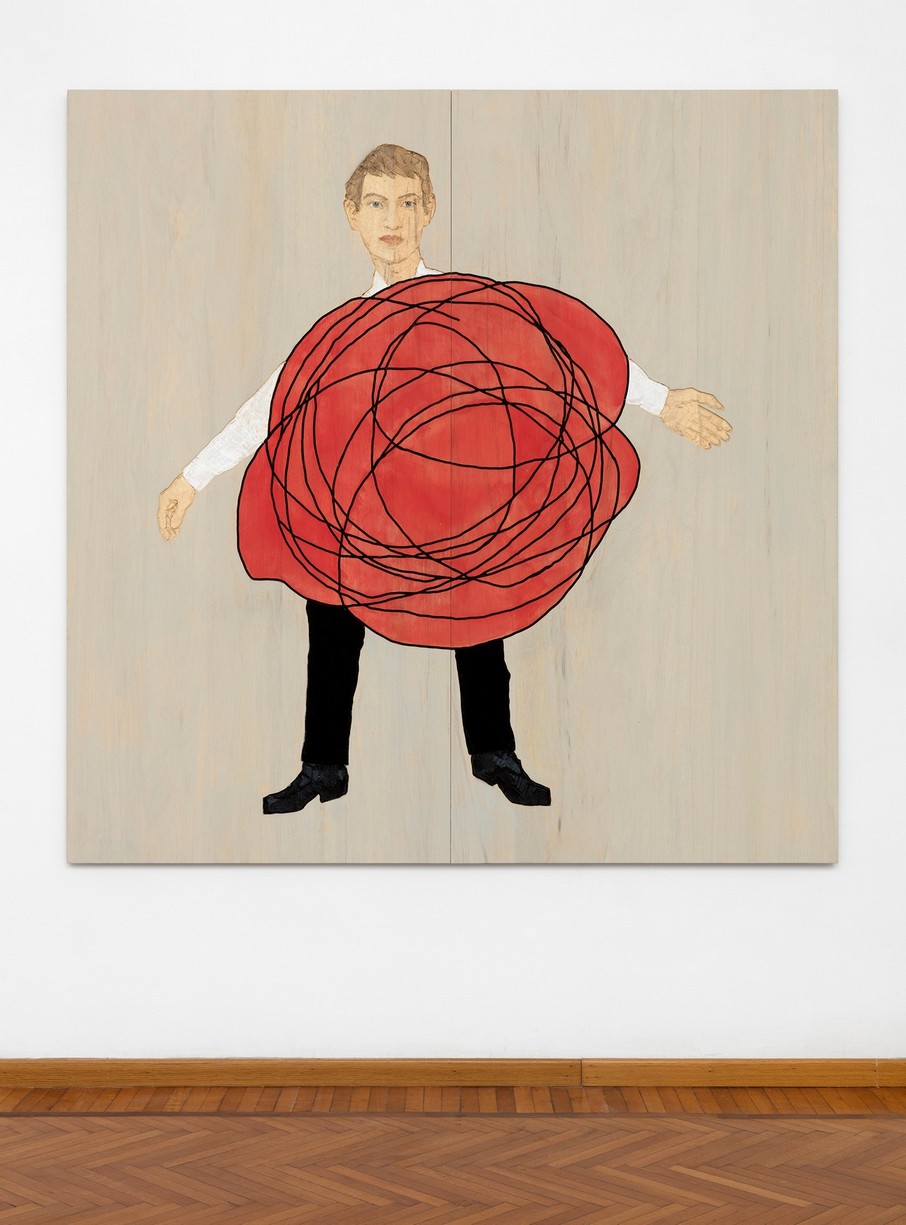Stephan Balkenhol Painting on wood, Man in Wad, 2019