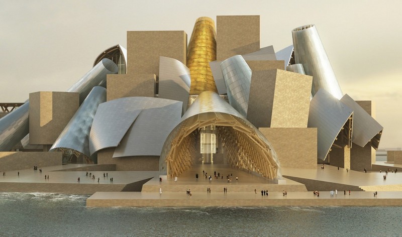 Rendering of the Guggenheim Abu Dhabi Museum. An inspiring architectural masterpiece designed by renowned architect Frank Gehry.© Gehry Partners LLP, image by ArteFactoryLab