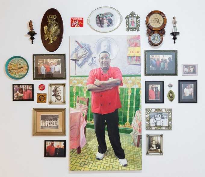 "Chef Carlos" – an installation composed of an oil painting, photographs, and various objects. Artists: Toirac & Marin
