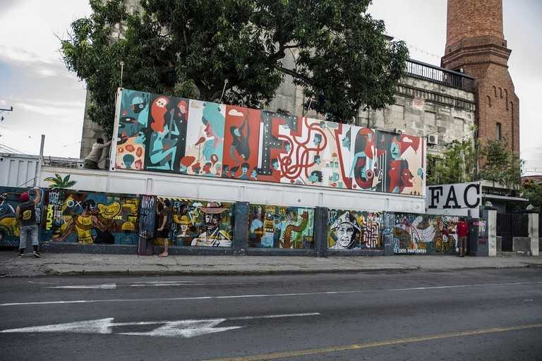 Graffiti wall at the entrance to La Fábrica